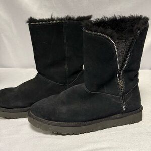 UGG Black Ankle Boots with Peek a Boo Sequins and Zipper Detail